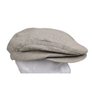 Vintage Hatterdashery 50's Newsboy Hat Flat Cap Tan Linen USA Grandpa Dad Cabbie